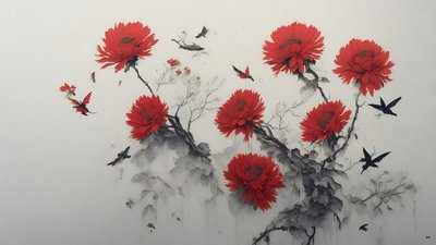 Chrysanthemum Flower in Red by Josef Johann Michel
