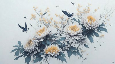 Chrysanthemum Flower in White by Josef Johann Michel