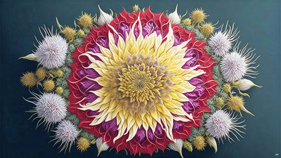 Mandala: Thistle with Blossom Elements 01 by Josef Johann Michel