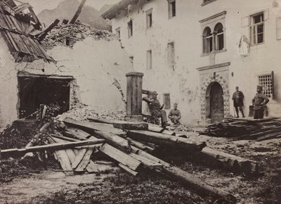 Album "Meine weltkriegs - Erinnerungen South-West Front (Carinthia, Italy, South Tyrol) 31/03/1915-12/11/1918 - Josef Zohles Wien": soldiers and rubble in Valbruna by Josef Zohles