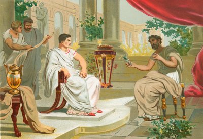 Conversation between Pliny the Elder and the Emperor Vespasian by Josep or Jose Planella Coromina