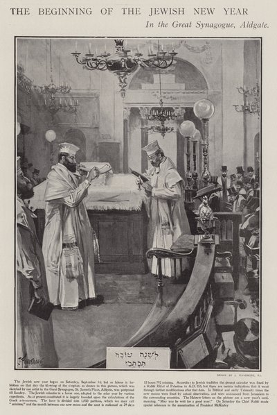 Celebrating the Beginning of the Jewish New Year in the Great Synagogue, Aldgate, London by Joseph (after) Finnemore