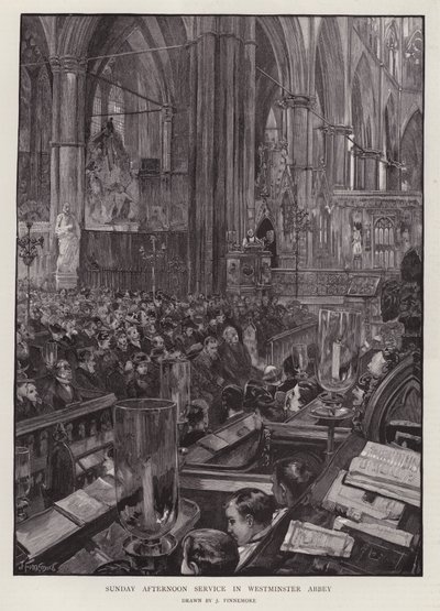 Sunday afternoon service in Westminster Abbey, London by Joseph (after) Finnemore