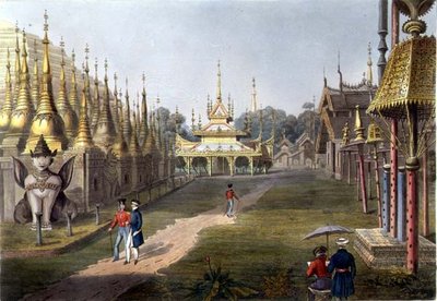 Scene upon the Terrace of the Great Dagon Pagoda at Rangoon Looking Towards the North, plate 5 from 