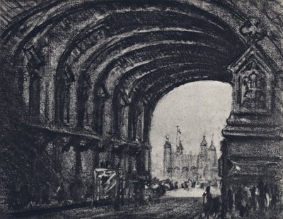 The Tower, from the Tower Bridge (lithograph) by Joseph (after) Pennell