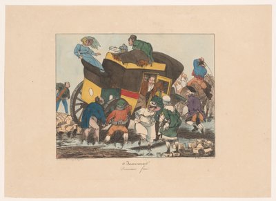 Omnibus with Passengers Stuck in the Mud (Inconveniences) by Joseph Ambroise Jobard