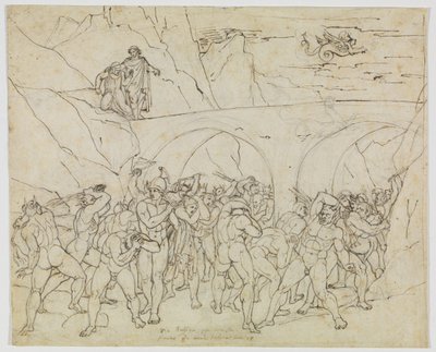 Pimps, Swindlers, and Flatterers Whipped by Devils (Dante Inferno, Canto 18, V 79) by Joseph Anton Koch