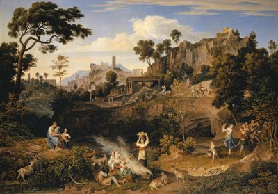 Landscape near Olevano with a Parade of Dancing Peasants by Joseph Anton Koch