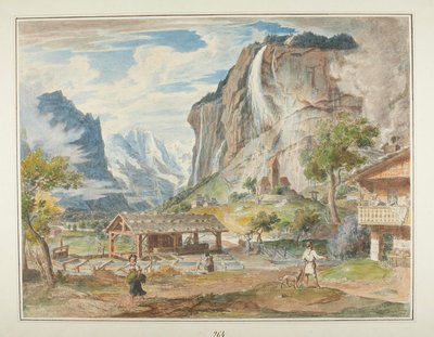 The Staubbach Waterfalls and the Mountain Jungfrau in the Lauterbrunnen Valley in Switzerland by Joseph Anton Koch