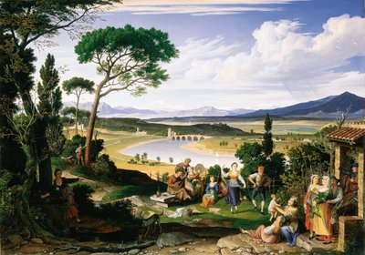 Tiber Landscape with Cheerful Country Folk by Joseph Anton Koch