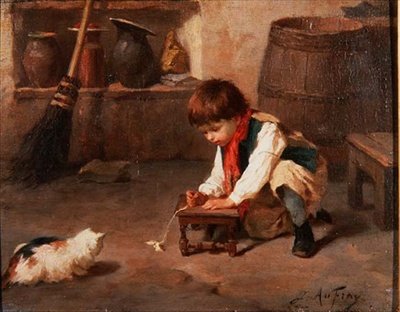 Playing with the Kitten by Joseph Athanase Aufray