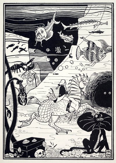 There was a great variety of tall, noble trees, loaded with marine fruit, such as lobsters, crabs, oysters, from The Surprising Adventures of Baron Munchausen, pub. 1895 by Joseph Benwell Clark