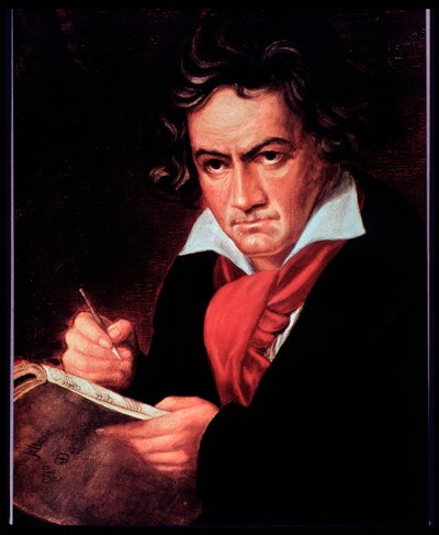 Portrait of German composer Ludwig van Beethoven writing Missa solemnis by Joseph Carl (after) Stieler