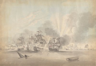 Battle Scene: Battleships, Frigates and Corvettes; Sinking Boat and Rowboat by Joseph Cartwright