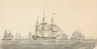 Side View of Battleship Surrounded by Several Others in Heavy Seas by Joseph Cartwright