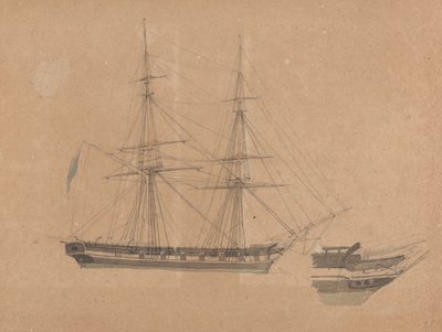 Side View of Single Brig and Bow of Another by Joseph Cartwright