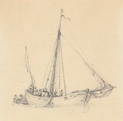 Single Ketch, Bow Forward; Rowboat Behind by Joseph Cartwright