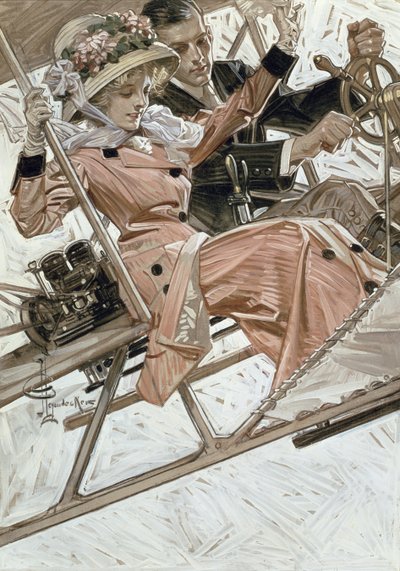 Man and Woman in Airplane by Joseph Christian Leyendecker