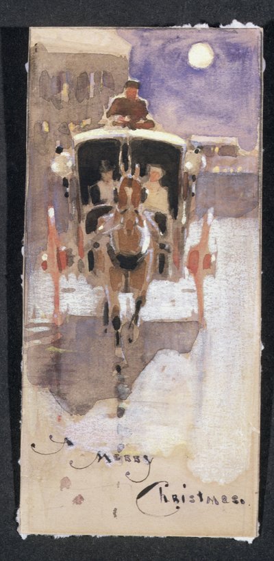 Christmas Card with a Hansom Cab by Joseph Crawhall
