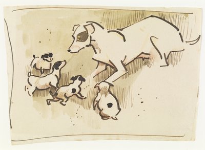 Fox Terrier and Puppies by Joseph Crawhall