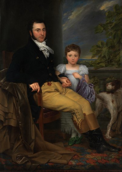 Portrait of a Prominent Gentleman with His Daughter and a Hunting Dog by Joseph Denis Odevaere
