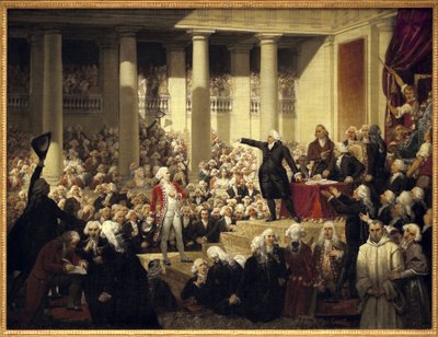 French Revolution: Honore Gabriel Riqueti, Count of Mirabeau before Monsieur de Henri Evrard, Marquis of Dreux Breze at the Assembly of Deputies, June 23 by Joseph Desire Court