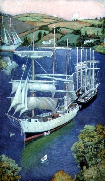 Brigs at Fowey, Cornwall by Joseph Edward Southall