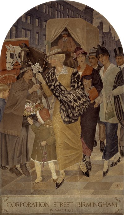 Corporation Street, Birmingham in March 1914 by Joseph Edward Southall
