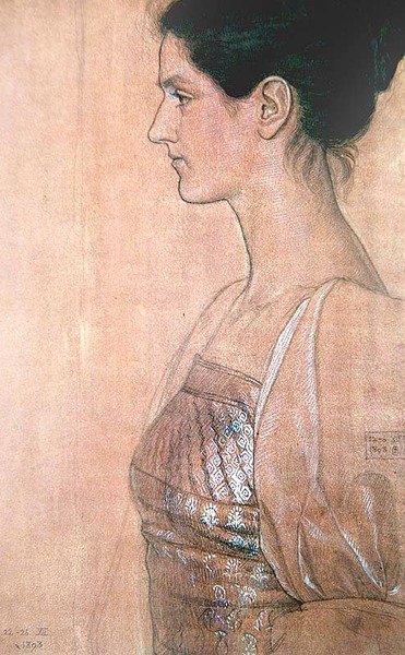 Half length profile of a young lady by Joseph Edward Southall