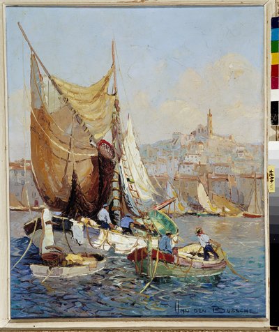 Fishermen in the Old Port of Marseille by Joseph Emanuel Van Den Bussche