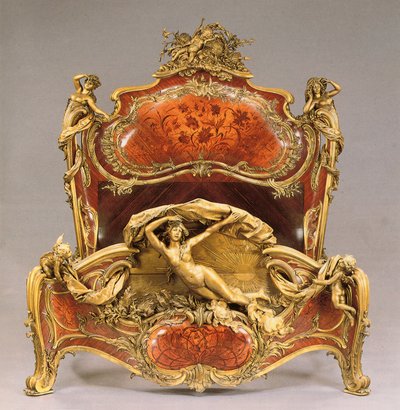 A Louis XV style ormolu-mounted tulipwood, kingwood and marquetry grand lit de reposes by Joseph Emmanuel Zwiener