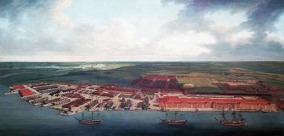 Chatham shipyard, the most important port of the British Royal Navy in the 17th century, and an important repair and maintenance center in the 18th century by Joseph Farington