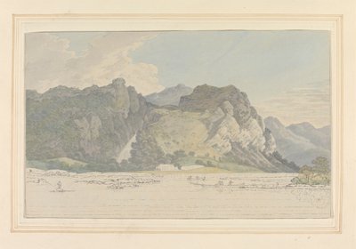 Lodore Rocks -- Fall & Cottage by Joseph Farington