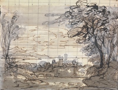 River with Castle and Bridge by Joseph Farington