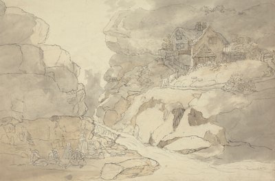 Rustics and Cottages by a River by Joseph Farington