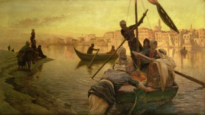 In Cairo: The Ferry From The Island of Gazirie on the Nile or Boulach the Port of Cairo by Joseph Farquharson