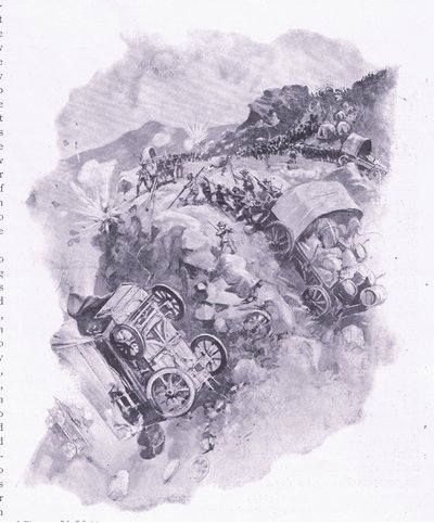 The Boers destroying their wagons at Spitzkop (illustration from After Pretoria: The Guerilla War, 1902) by Joseph Finnemore