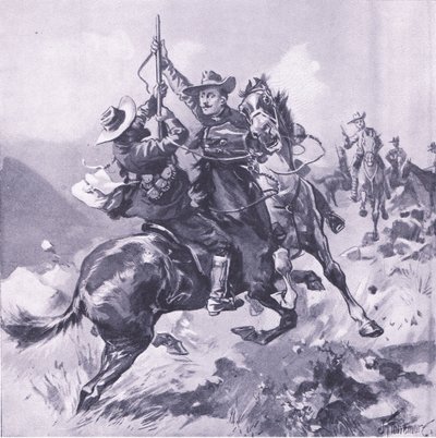 The capture of Field-Cornet Swanepool (illustration from After Pretoria: The Guerilla War, 1902) by Joseph Finnemore
