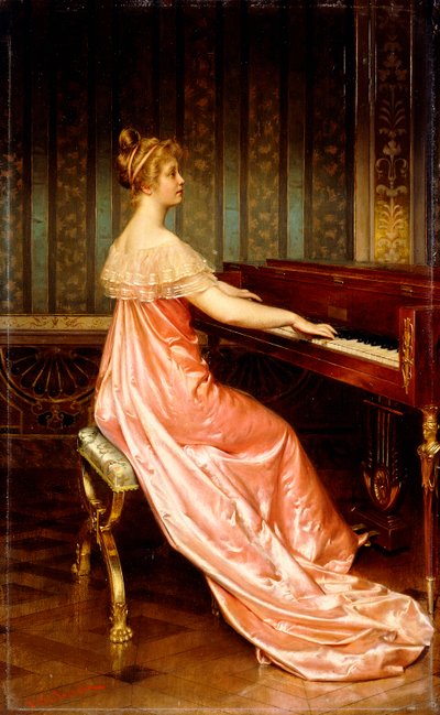 Elegant Lady Seated at Piano-Forte by Joseph Frederick Charles Soulacroix
