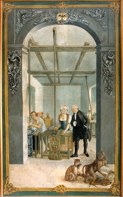 Wetter Brothers Indian Fabric Factory: Workers Passing Through the Grille of Printed Canvases by Joseph Gabriel Rossetti