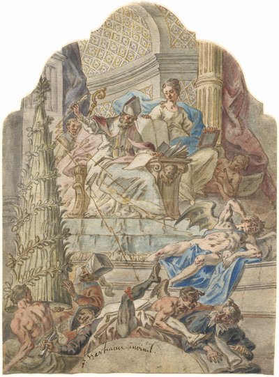 Saint Augustine Subdues Heresy with Lightning Bolts from His Pen by Joseph Hartmann