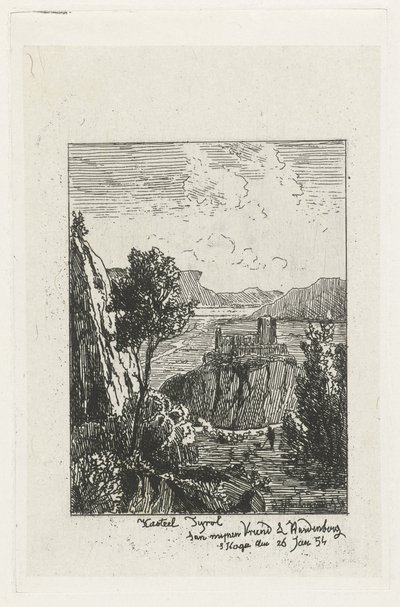 Castle on a Rock, Castle in Tyrol (title on object) by Joseph Hartogensis