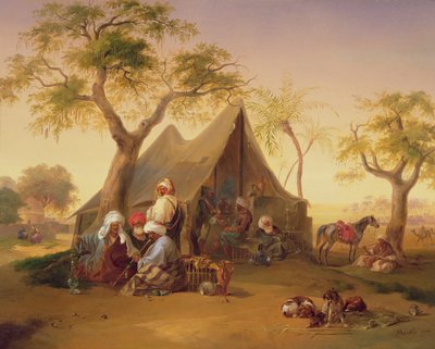 Sheiks Drinking Coffee in Front of a Tent, 1842 by Joseph Heicke
