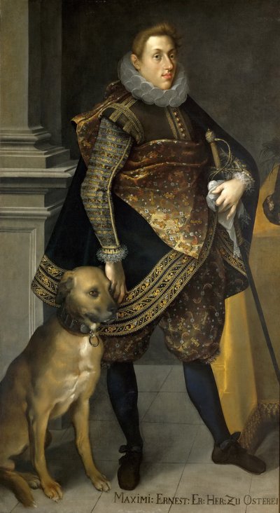 Archduke Maximilian Ernest of Austria with a Hunting Dog by Joseph Heintz the Elder