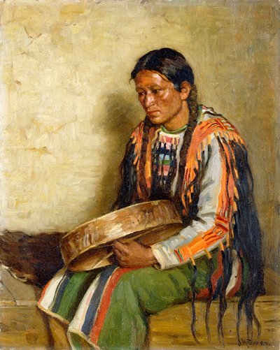 Indian with Drum by Joseph Henry Sharp