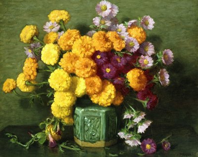 Marigolds and Asters in a Chinese Vase by Joseph Henry Sharp