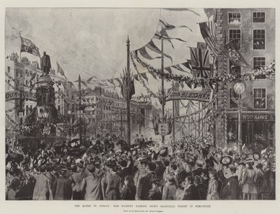 The Queen in Dublin, Her Majesty Passing Down Sackville Street in Semi-State by Joseph Holland Tringham