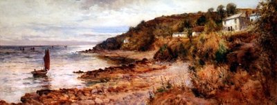Fishing Boats and Cottages at Cemaes Bay by Joseph Hughes Clayton