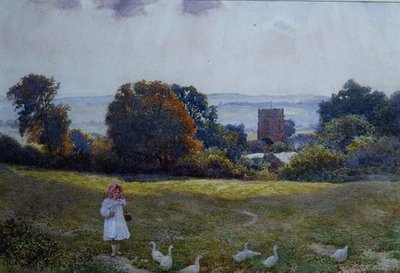 A Little Girl with Ducks in a Meadow by Joseph Kirkpatrick