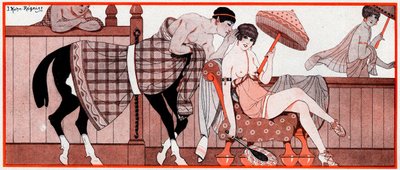What was, in the Olympian period, Le Prix de Diane - The Jockeys Tip - illustration from la Vie Parisienne, 1927 by Joseph Kuhn Regnier